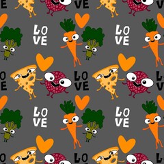 Obraz premium Cartoon food seamless sausage and cheese pattern for wrapping paper and fabrics and linens and kids clothes print