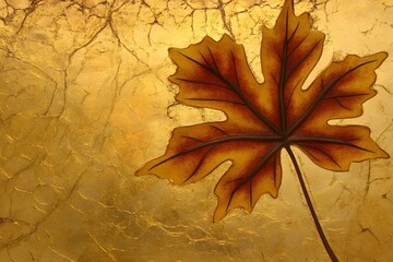 Autumn Leaf on Golden Textured Background Art