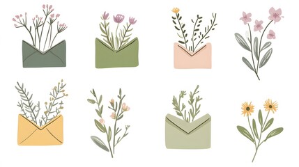 Floral Envelopes Botanical Illustrations Set