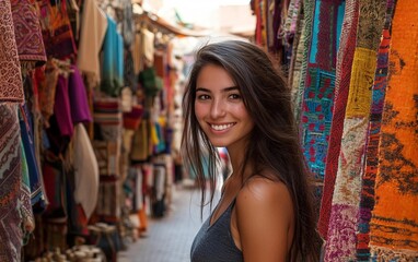 Obraz premium A solo traveler exploring the vibrant street market filled with local goods and cultural treasures