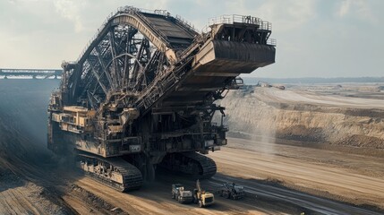 Monumental bucket-wheel excavator shaping the landscape of open-pit lignite mine