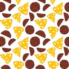 Cartoon food seamless cheese and sausage pattern for wrapping paper and fabrics and linens and kids clothes print