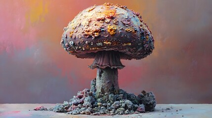 Psychedelic Giant Mushroom Surreal Art Painting