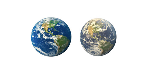Obraz premium Two realistic planets isolated on a white background, with blue and gray colors, png