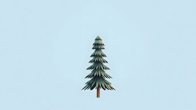 Stylized 3D Render of a Single Pine Tree on Light Blue Background