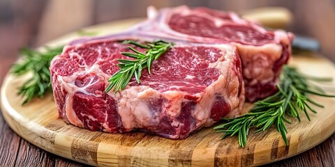 Juicy Raw Tomahawk Steaks with Rosemary
