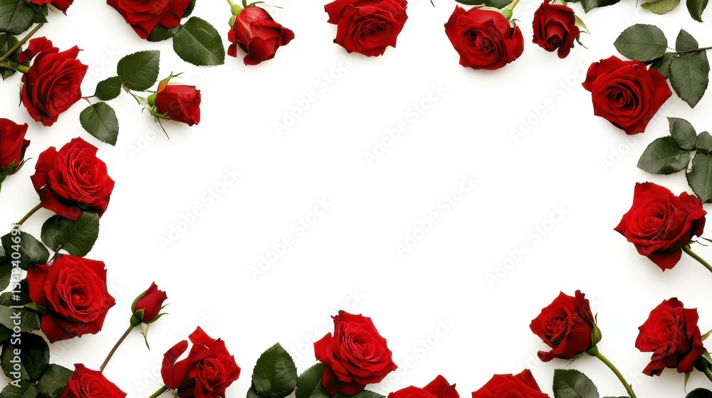 Poster red roses frame border for text and design with copy space, isolated on a white background. png cuto