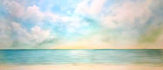 Fototapeta premium Serene Watercolor Seascape, Tranquil Ocean and Sky