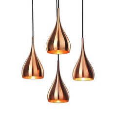 Modern copper shade pendant lamps, with sleek designs and warm lighting, perfect for contemporary spaces The lamps are isolated on white background
