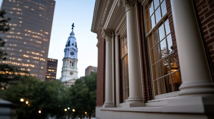 Classical architecture meets modern skyline in historic philadelphia scene
