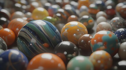 Vibrant Colorful Glass Marbles Collection Closeup