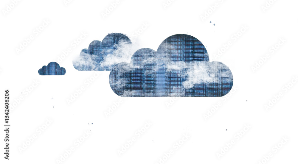 Poster conceptual cloud computing with digital data storage symbols, cut out