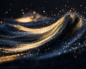 Abstract gold dust wave flowing, dark background, for design