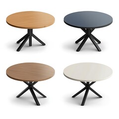 Modern round tables collection with clean designs, isolated on white background