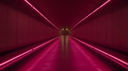 Pink Neon Tunnel Futuristic Corridor, Abstract 3D Render