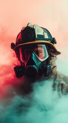 Obraz premium Firefighter in Smoke and Protective Gear