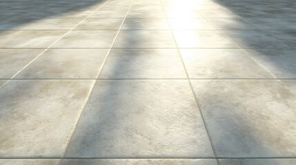 Sunlight on Beige Square Tiles Floor Texture