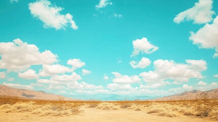 Desert Landscape, Sunny Sky, Dry Vegetation, Mountain View