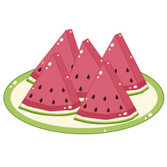 Slices of Ripe Watermelon on Plate. Cute and Simple Style.