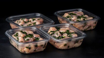 Marinated Chicken Pieces in Clear Containers Ready for Cooking