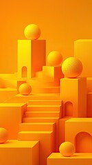 Fototapeta premium Abstract geometric shapes, vibrant yellow composition, modern design, product display