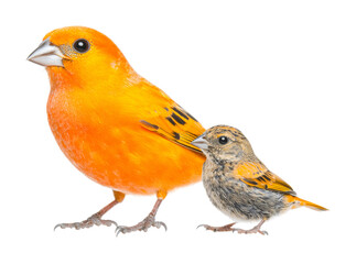 Vibrant orange and brown birds in close view, cut out