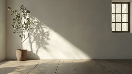 Fototapeta premium Minimalist Interior with Potted Plant and Sunlight