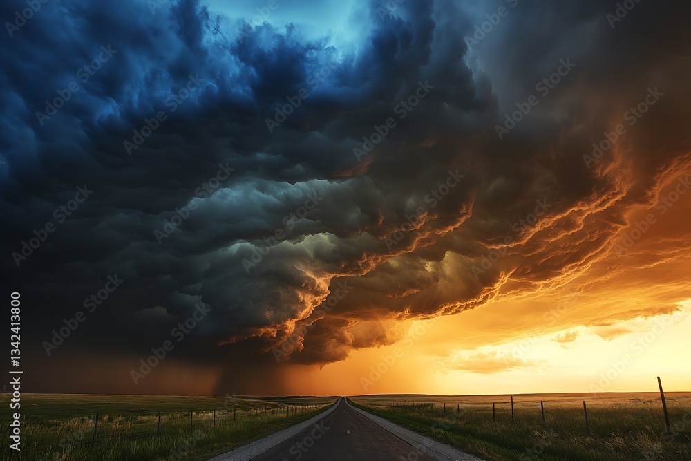 Aufkleber intriguing clouds swirling in the twilight sky highlighting the vibrant colors during sunset : gener