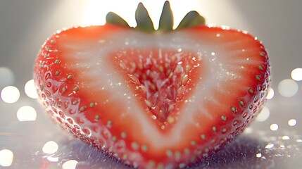 Macro Closeup of a Juicy Red Strawberry Halved