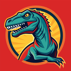 Vivid Solid Color Illustration of a Mighty Dinosaur in Motion