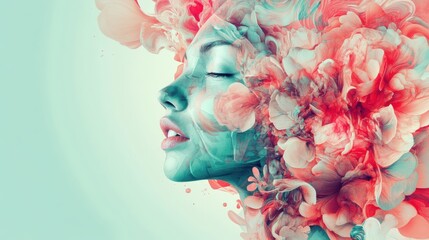 Vibrant Floral Portrait with Abstract Colorful Background Elements