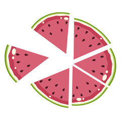 Fresh Ripe Watermelon Pizza Slices. Cute and Simple Style.