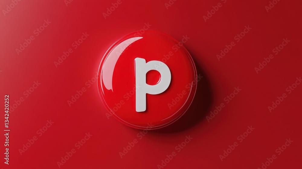 Poster a bold red circular button with a white lowercase letter ideal for design elements and brandin