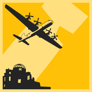 WW2 airplane vector illustration of the Enola Gay, the B-29 bomber that dropped the first atomic bomb on Hiroshima in 1945, can be used for poster, victory day banner, social media post, and other 