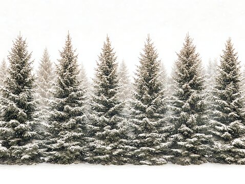 Snow-covered pines for winter landscape.