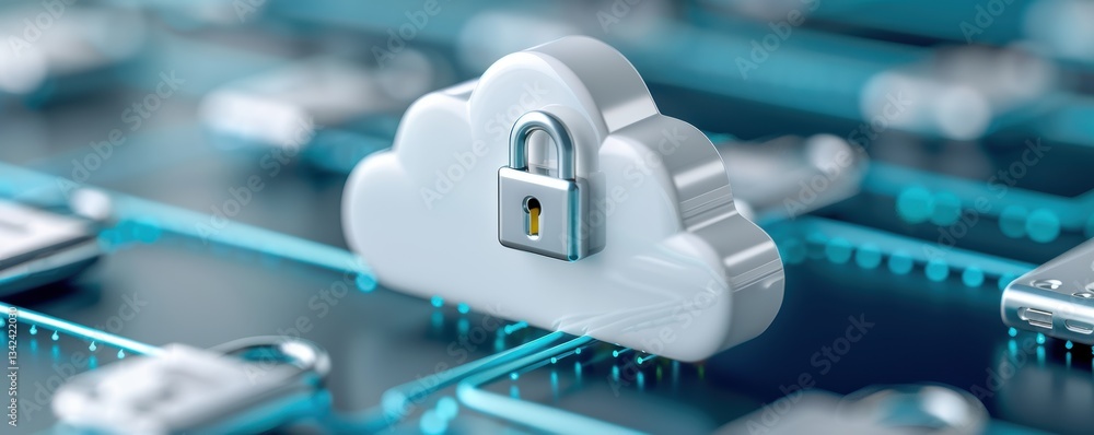 Aufkleber cloud security technology with locked cloud icon on digital network background