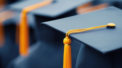 Close-up of graduation cap with orange tassel celebrating academic achievement