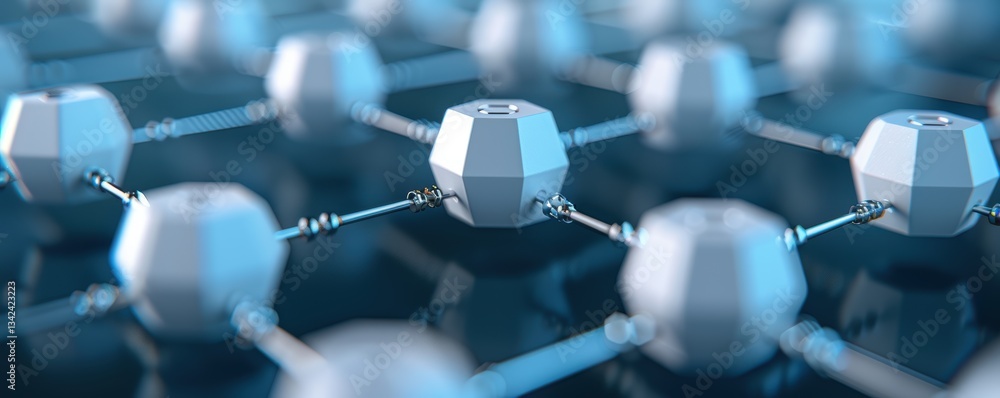 Poster abstract geometric network of connected polyhedral shapes on reflective surface