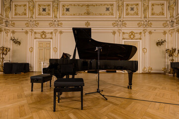Piano at concert hall stage