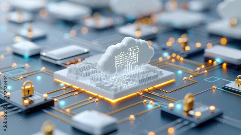 Aufkleber cloud computing concept with circuit board and digital connections