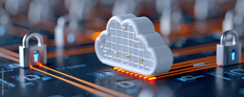 Poster cloud security concept with digital network locks and security symbols