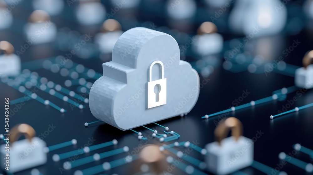 Aufkleber digital cloud security concept with lock symbol on network