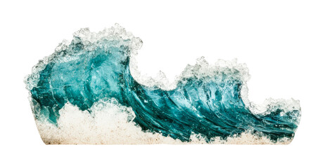 Dramatic ocean wave captured in mid-crest with crystal details, cut out