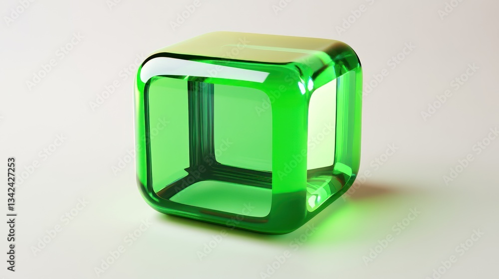 Poster a vibrant green transparent cube with smooth edges ideal for modern design and technology conc