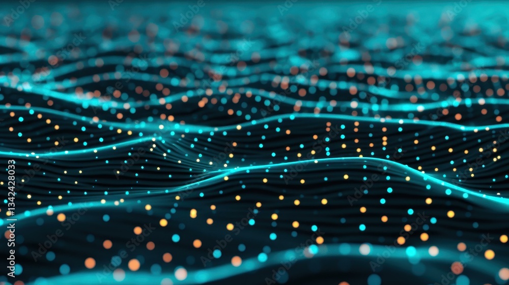 Poster explore captivating 3d visuals showcasing complex data trends in a striking blue wireframe on a slee