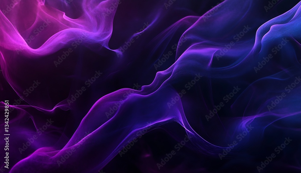 Leinwandbilder Close-up of soft flowing waves in vibrant shades of purple and blue creating a mesmerizing abstract design : Generative AI