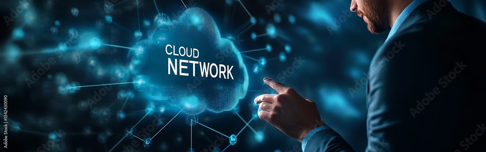 Fototapete Image depicting a professional using touch technology to manage cloud network connections : Generative AI