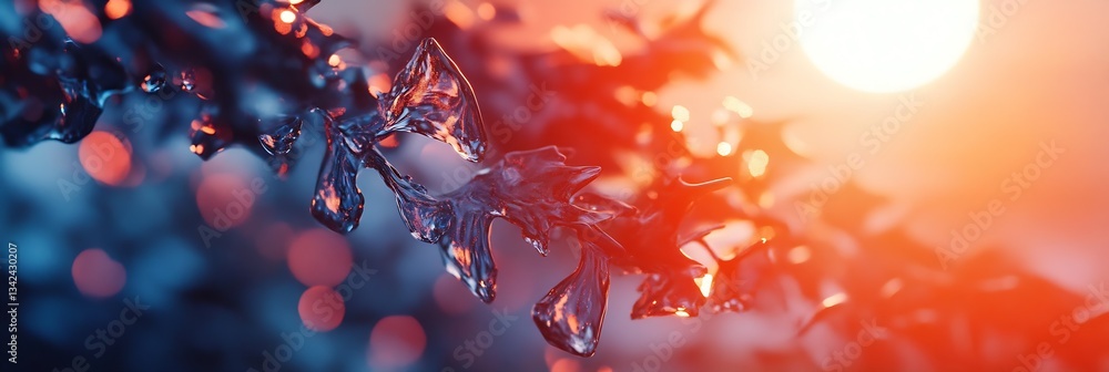 Poster close up of glistening leaves in golden light with backlit sun creating a vibrant atmosphere : gener