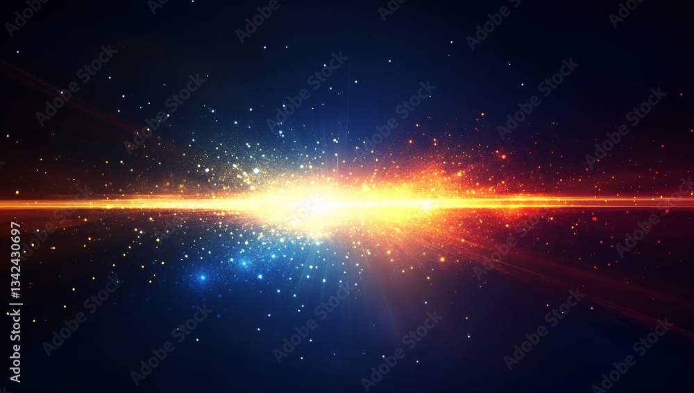 Poster dynamic cosmic explosion of colors with sparkling particles and radiant beams in deep space : genera