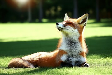Fototapeta premium Red Fox Relaxing in Sunny Meadow.